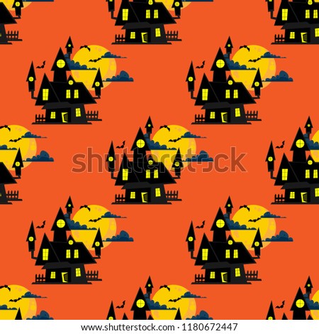 Halloween seamless pattern with Haunted House with Moon and cloud.