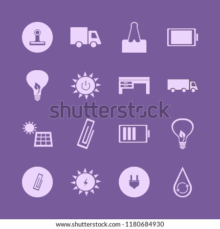 supply icon. supply vector icons set truck, full battery, hydraulic energy and solar panel