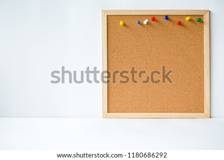 abstract paper note pin on cork board. Blank notes for add text message or design website. wood frame board.