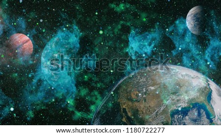 Fiery explosion in space. Abstract illustration of universe.planets, stars and galaxies in outer space showing the beauty of space exploration. Elements furnished by NASA
