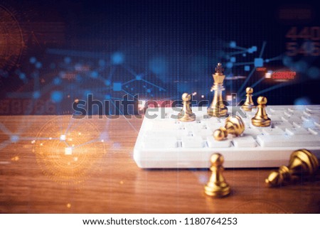golden chess with keyboard in business strategy concept