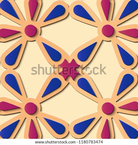 Seamless relief sculpture decoration retro pattern polygon curve cross geometry frame flower kaleidoscope. Ideal for greeting card or backdrop template design