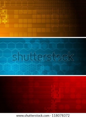 Set of bright technical banners with different elements