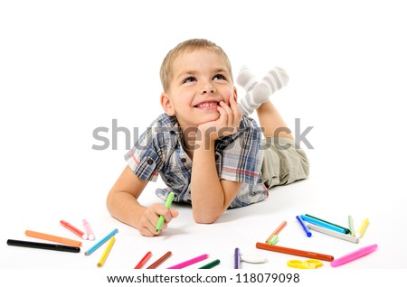 Little boy looking for a drawing concept