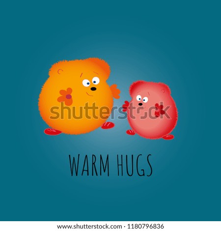 Funny soft bears, warm hugs, vector illustration
