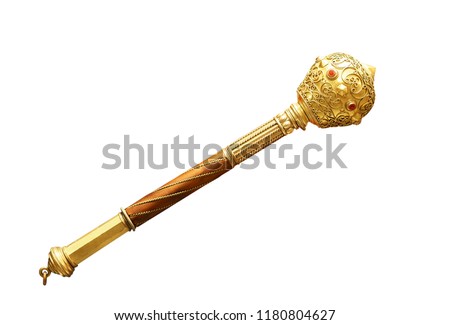 Ancient gold mace isolated Royalty-Free Stock Photo #1180804627