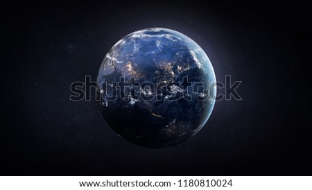 Nightly Earth globe in the outer space. City lights on planet. Civilization. Elements of this image furnished by NASA