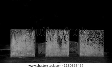 Black and white rendering of graveyards in cemetery at night - Halloween composition with space for names and inscriptions Royalty-Free Stock Photo #1180835437