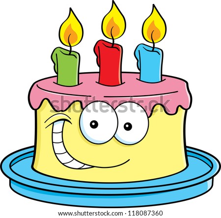 Cartoon illustration of a cake with candles.
