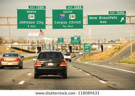 Driving on a Texas Interstate in Spring, U.S.A.