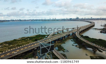 Aerial view of third mainland bridge Lagos city, Nigeria Royalty-Free Stock Photo #1180961749