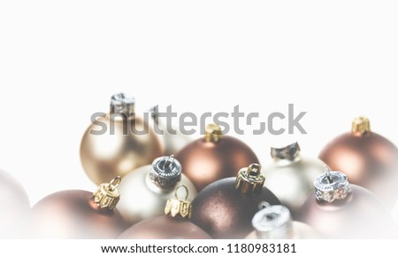 Brown, golden and bright Christmas baubles - a nice decoration for Christmas. Template, background e.g. for greeting cards for Christmas.