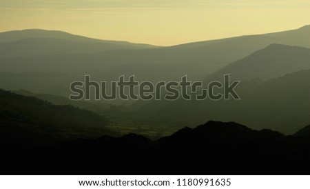 A hazy view of the Duddon Valley near Seathwaite.
