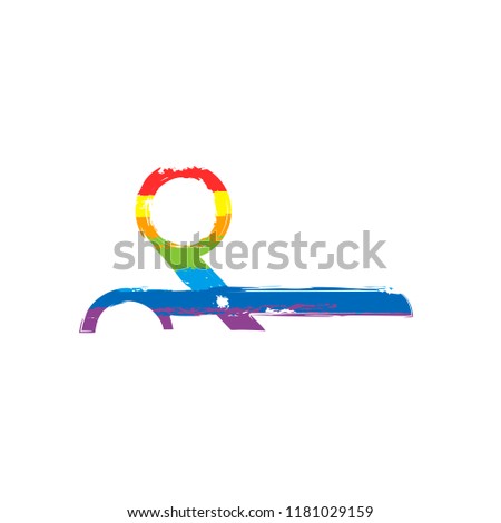 scissors icon. Drawing sign with LGBT style, seven colors of rainbow (red, orange, yellow, green, blue, indigo, violet