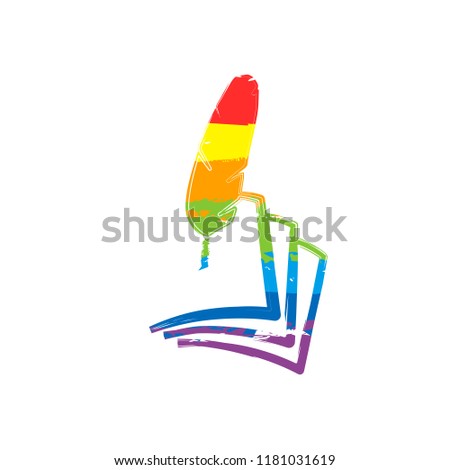 feather and paper. simple silhouette. Drawing sign with LGBT style, seven colors of rainbow (red, orange, yellow, green, blue, indigo, violet