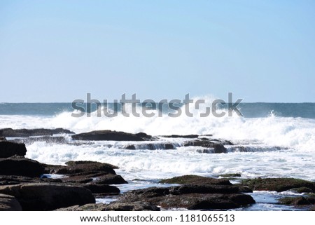 Waves Crashing Into Rock Pools As The Tide Comes In, Uvongo, South Africa