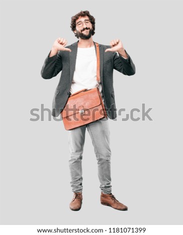 young bearded businessman wearing blazer. proud or success expression