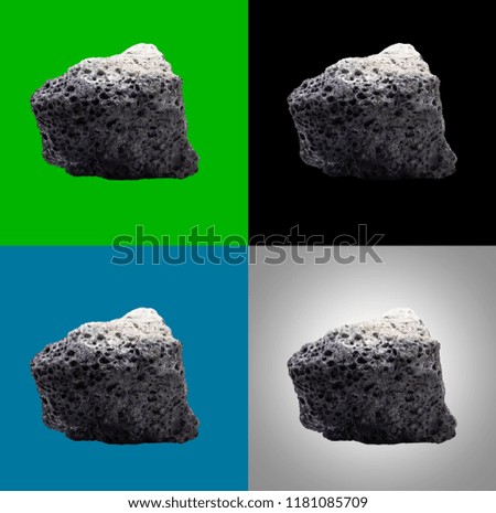 volcanic lava stone on a blue, green and blue background