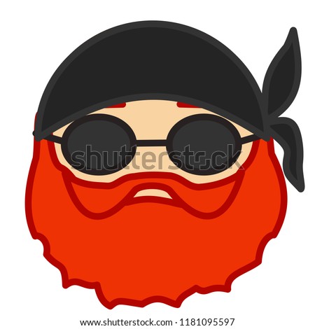 emoji with biker man with strong beard and mustache wearing a bandanna and dark glasses, simple colored emoticon, simplistic colorful pictogram, ball like personage with thick outlines