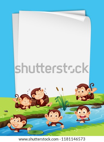 Monkey and blank paper template illustration