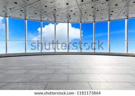 See the blue sky and white clouds through the window