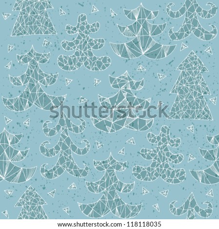 Christmas Trees Greeting Card ... Collection of different trees; seamless repeated pattern ... In blue!