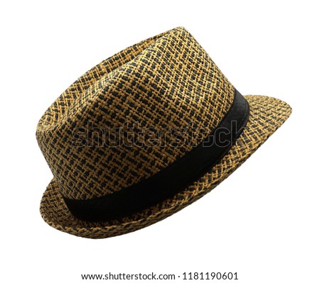 Straw hat with ribbon isolated on white background.