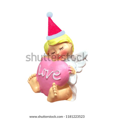 Merry Christmas Cupid doll with love text isolated on white background.
