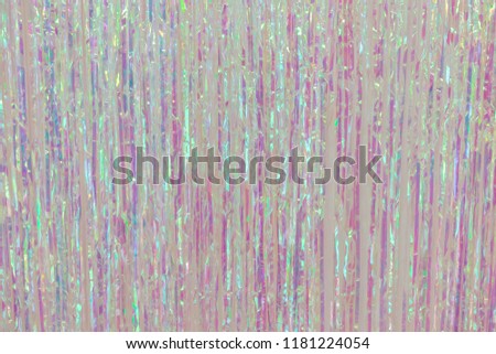 pink foil fringe curtain or plastic rope party decoration. Royalty-Free Stock Photo #1181224054