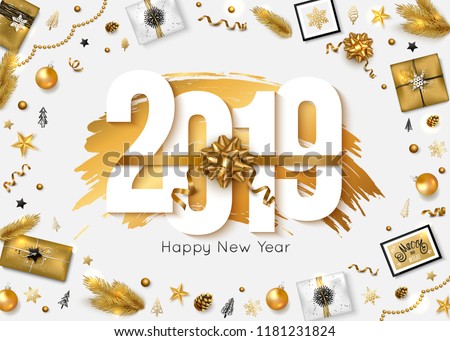 2019 Happy New Year background. Vector illustration