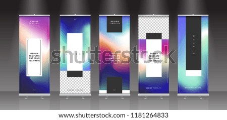 Roll up banner stand gradient vector design template.