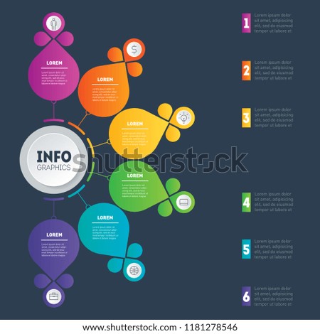 Infographic template. Education, technology, industry or science concept with 6 processes, values, parts, options or steps. Business presentation.