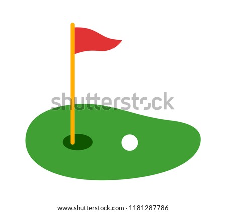 Golf course green with flag or flagstick and golf ball flat vector color icon for sports apps and websites