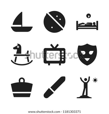 relax icon. 9 relax vector icons set. mask, wake up and beach bag icons for web and design about relax theme