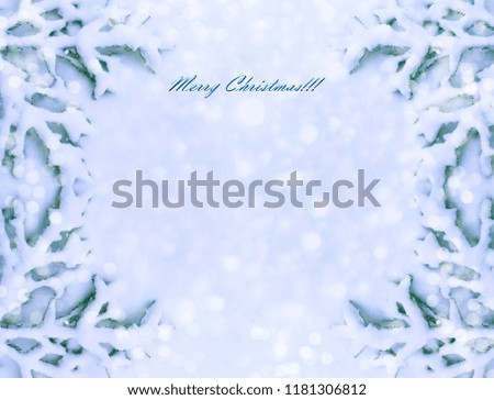 New Year card.  Winter landscape. Snow covered trees