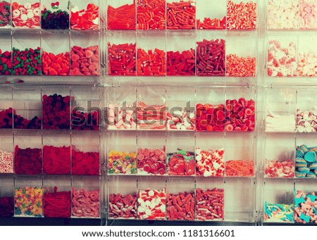 Sweets of different shapes and sizes selling in the store by weight