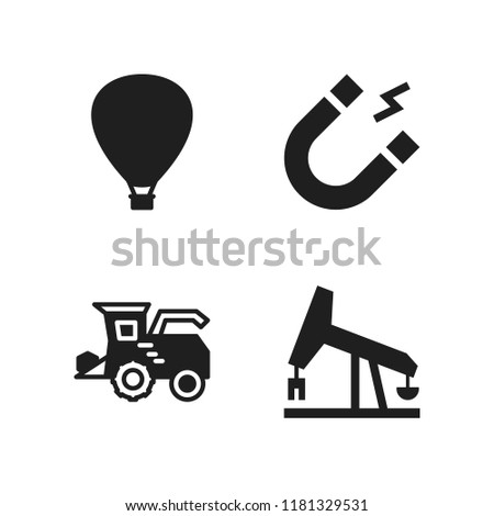 field icon. 4 field vector icons set. oil extractor, hot air balloon and magnet icons for web and design about field theme