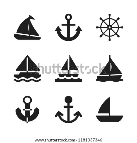 sailing icon. 9 sailing vector icons set. rudder, sailboat and anchor icons for web and design about sailing theme Royalty-Free Stock Photo #1181337346