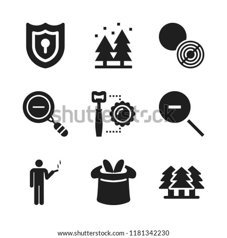 magic icon. 9 magic vector icons set. zoom out, keyhole and forest icons for web and design about magic theme