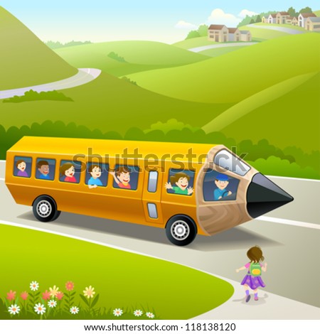  Kids Going to School by Pencil Bus