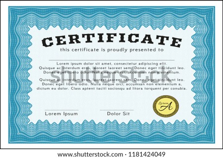 Light blue Certificate. Artistry design. Customizable, Easy to edit and change colors. Easy to print. 