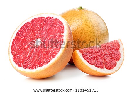 Whole and sliced grapefruit isolated on white background Royalty-Free Stock Photo #1181461915