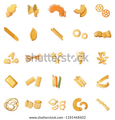 Fusilli pasta penne icons set. Cartoon illustration of 25 fusilli pasta penne icons for web