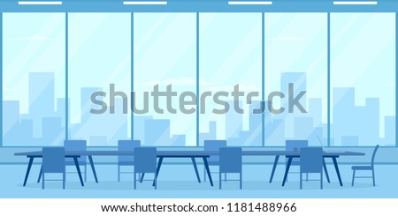 empty conference room with big window. Vector illustration Royalty-Free Stock Photo #1181488966