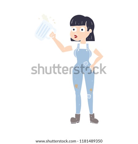 flat color illustration of woman with beer