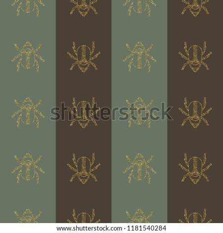 Gold beetles on strips seamless pattern doodling