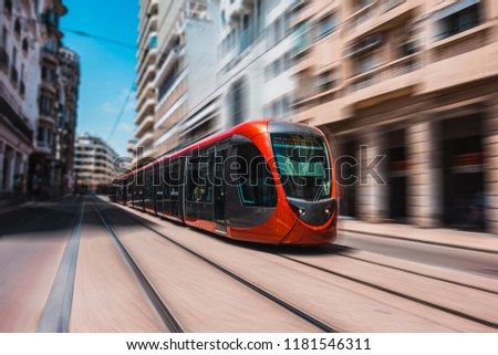 view of a moving tram in casablanca - Morocco
 Royalty-Free Stock Photo #1181546311