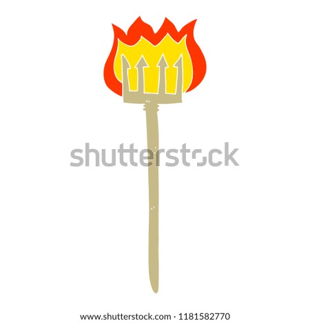 flat color illustration of flaming devil fork