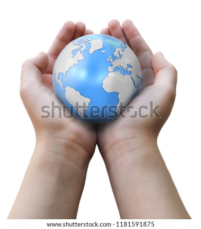 3d illustration.  Globe in hands. Image with clipping path