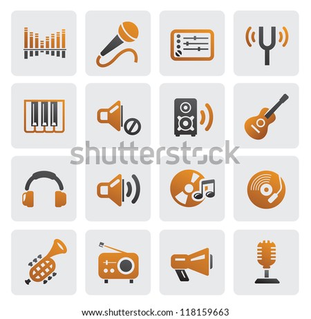 vector color music icons set on gray